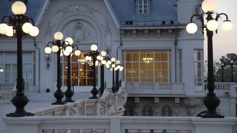 Façade of the tigre museum with its round lighted luminaires Stock Footage 274155322