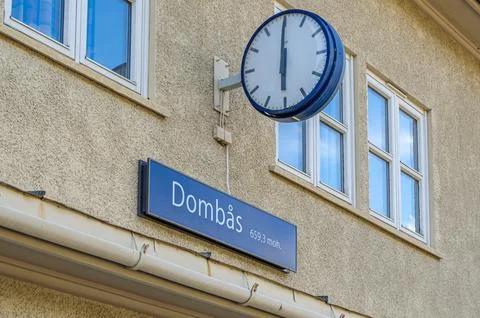 Facade of the train station of the town of Dombas, Norway Stock Photos