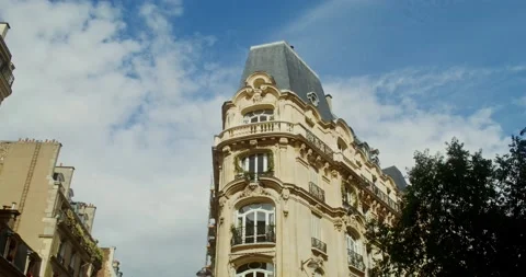 The facade of triangular historical building with a corner at crossroads Stock Footage 207259550