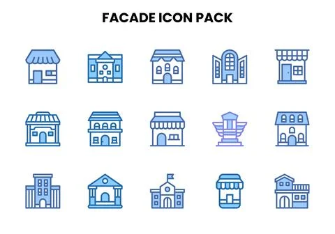 Facade Two Colour Bundle Icons Pack Stock Illustration