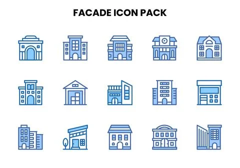 Facade Two Colour Bundle Icons Pack Stock-Illustration