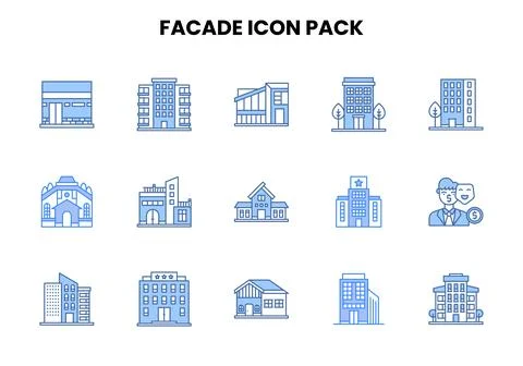 Facade Two Colour Collection Icons Pack Ilustración de archivo