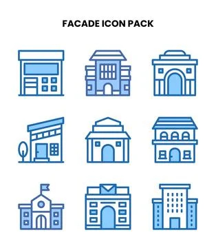 Facade Two Colour Design Icons Pack Illustrazione stock