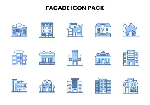 Facade Two Colour Icons Pack Stock Illustration