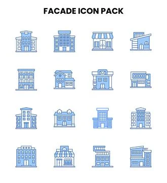 Facade Two Colour Vector Icons Pack Ilustración de archivo