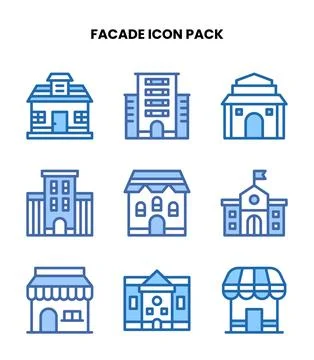 Facade Two Colour Vector Icons Pack Stock Illustration
