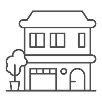 Facade of two storey house and tree thin line icon, exterior design concept Stock Illustration