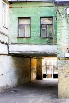 Facade of the two-storey white brick building Stock Photos