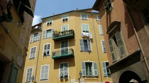 Facade of typical building in the old nice Stock Footage 14833521