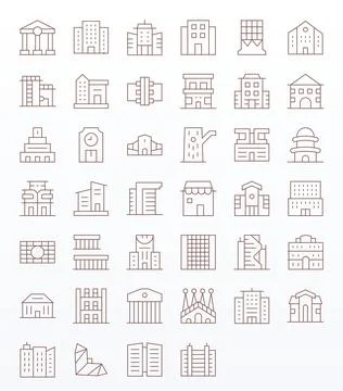 Facade Ultimate Vector Package with 40 256x256 Thin Line Pixel Aligned Icons Stock Illustration