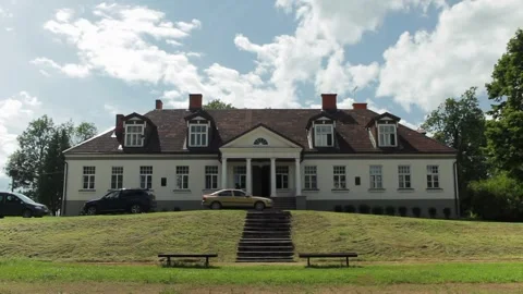 The Facade of a Very Beautiful, Old, Restored Manor. Stock Footage 297492964