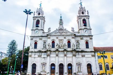 Facade view of the Basilica da Estrela in Lisbon, Portugal Stock Photos