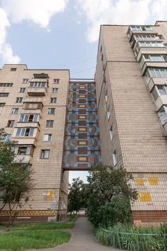 Facade wall of a panel apartment building of a Soviet house Stock Photos