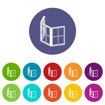 Facade window frame icons set color Stock Illustration