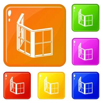 Facade window frame icons set vector color Stock Illustration