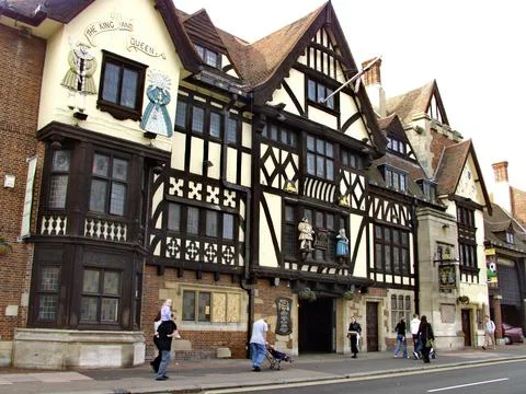 Facade of the Ye Olde King and Queen pub in Brighton, UK. Stock Photos