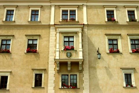 Facade of a yellow building Fotos de archivo