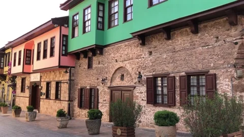 Facades of old historical buildings, small streets, Ottoman time architecture Stock Footage 130284561