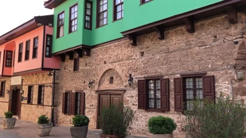 Facades of old historical buildings, small streets, Ottoman time architecture Stock Footage 130284939