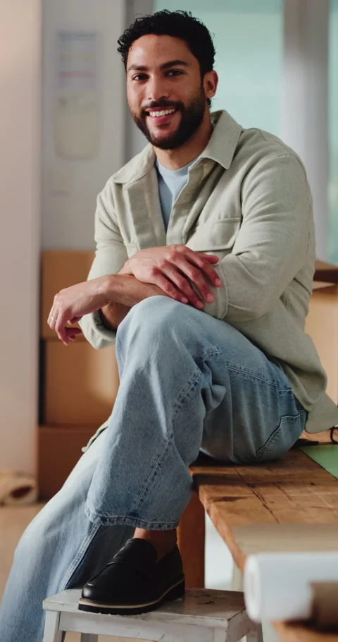 Face, about us and man in small business for logistics, shipping and supply Stock Footage 333334996