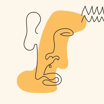 Face with abstract shape, lines, zigzag in line art style are isolated. Illustrazione stock