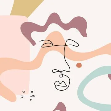 Face with abstract shapes in line art style are isolated. Stock Illustration