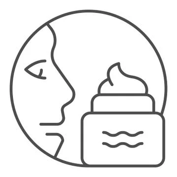Face and cream thin line icon. Skin care vector illustration isolated on white Stock Illustration