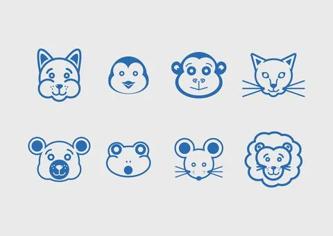 Face animals icon collection vector Stock Illustration