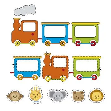 Face animals with train over white backgroun . vector illustration Ilustração Stock