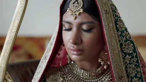 Face Of An Arab Bride. Her Head Is Lowered. She Smiles. Stock-Footage 153830290