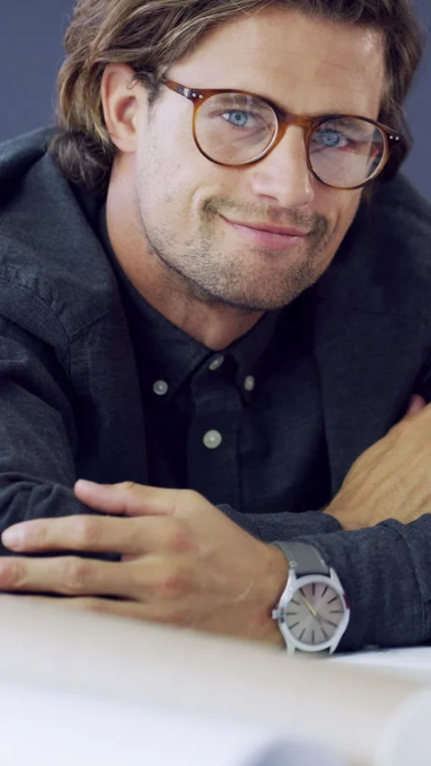 Face, architecture or man with smile in office, development project or property Stock Footage 329839930