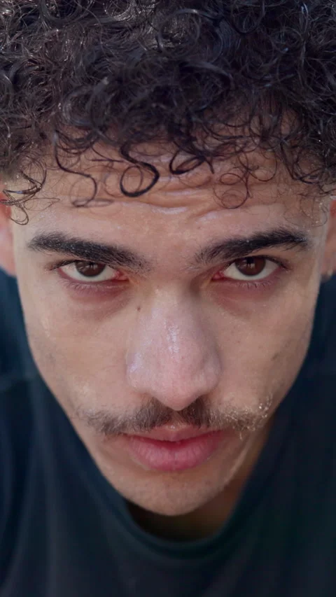 Face, athlete and man with sweat, tired and recovery after exercise routine or Stock Footage 327915151