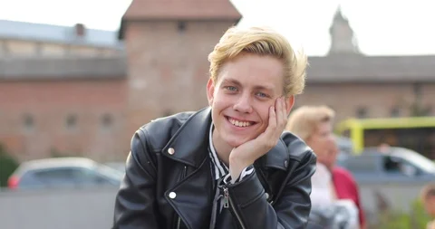 Face of attractive blond smiling Video stock 126576233