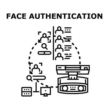 Face authentication system recognizing human identity for security Stock Illustration