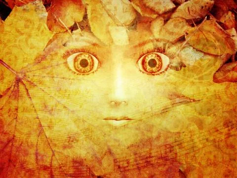 Face in autumn leaves 스톡 일러스트