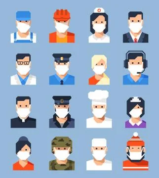 Face avatars in mask. New normal - people of different professions Stock Illustration