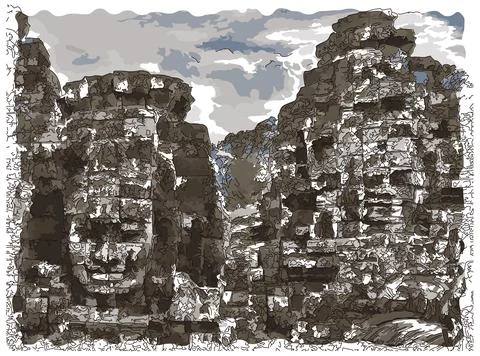 Face of Bayon Temple Stock Illustration