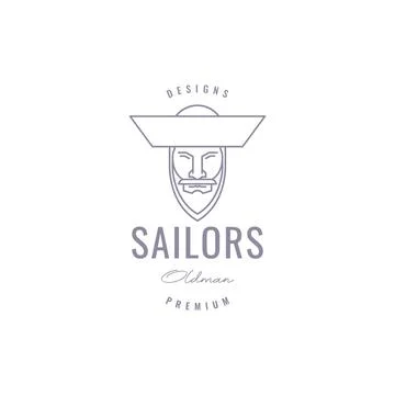 Face bearded old man sailor logo design Illustrazione stock