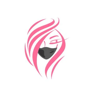 Face of a beautiful girl in a protective mask - color logo. medical face mask Stock Illustration