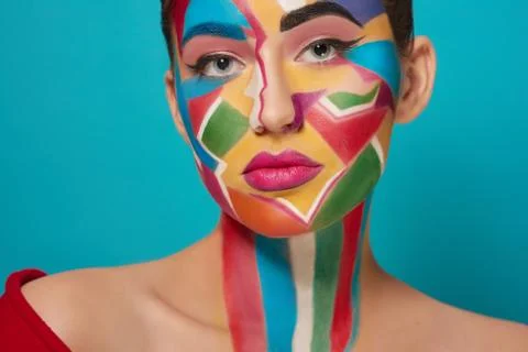 Face of beautiful model with creative make up. Stock Photos