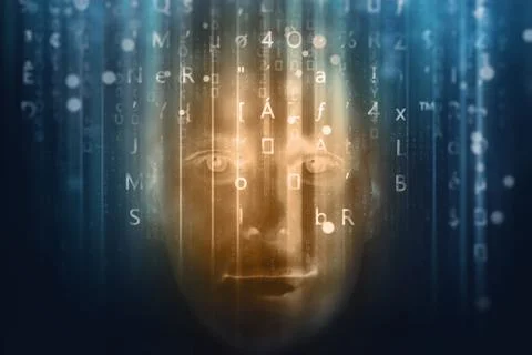 Face in binary code Foto stock