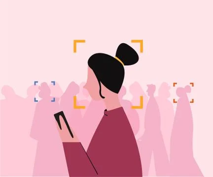 Face biometric and identity recognition. Identification and scanning technology Stock Illustration
