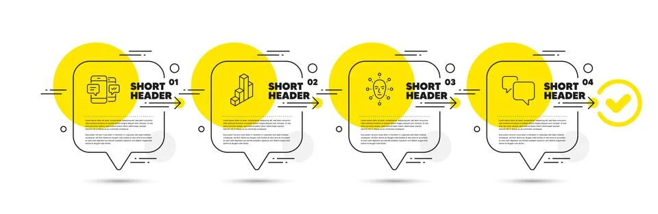 Face biometrics, 3d chart and Smartphone sms icons set. Speech bubble sign Stock Illustration