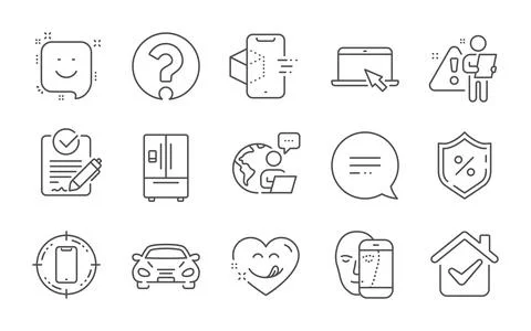 Face biometrics, Augmented reality and Text message icons set. Question mark Stock Illustration