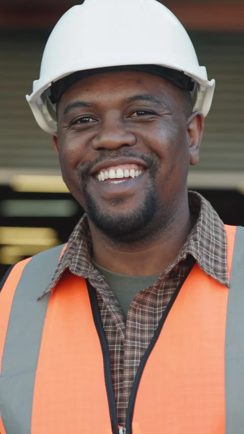 Face, black man and logistics in warehouse with smile, tablet and supply chain Stock Footage 343917084