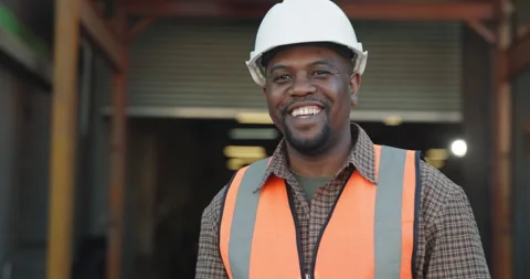 Face, black man and smile in warehouse with tablet, research and supply chain Stock Footage 341377230