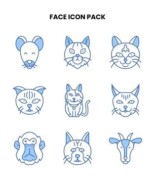 Face Blue Color Bundle Icons Pack Stock Illustration