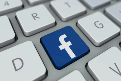 Face book button on computer keyboard. Facebook key mac board, click for HD Stock Footage 35648192