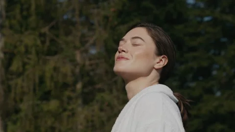Face Of Brunette In Bathrobe. Stock Footage 254225976