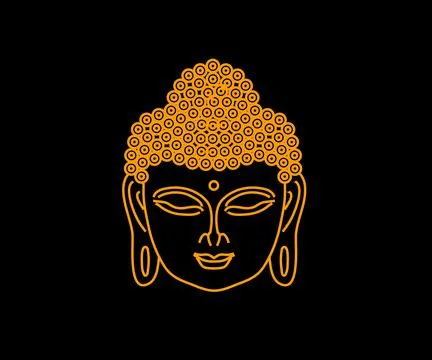 Face of Buddha on a black background. Symbol. Vector. Stock Illustration